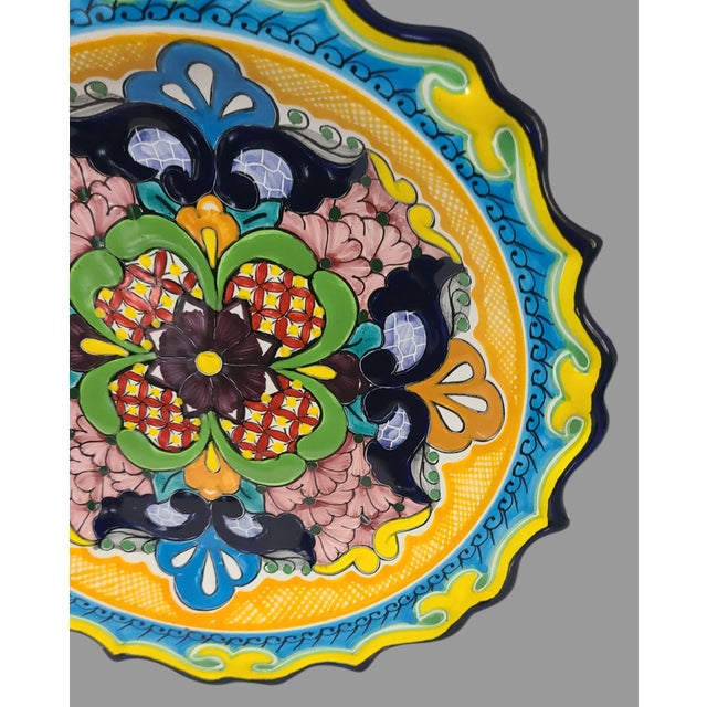 Vintage Colorful Talavera Hand Painted Art Wall Hanging Plate For Sale - Image 4 of 7