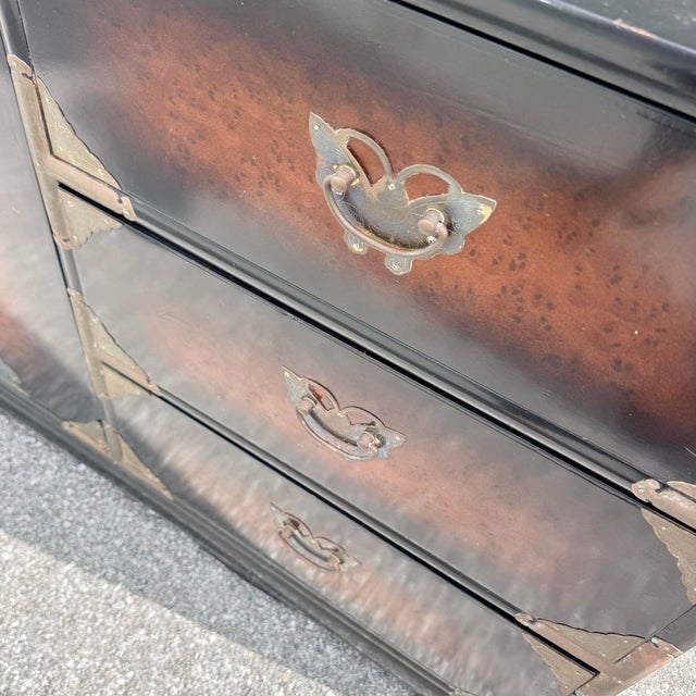 Vintage Chinese Burlwood and Brass Dresser For Sale - Image 9 of 10