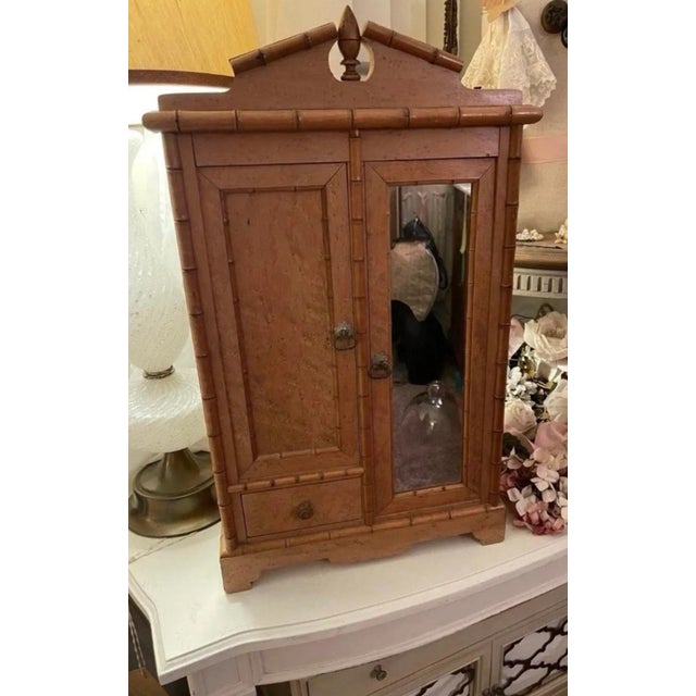 Antique Miniature Birdseye Maple/*Pine Wooden Armoire For Sale - Image 13 of 17