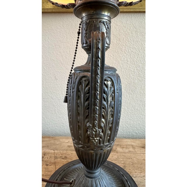 Antique Neoclassical Table Lamp White Slag Glass Shade Bradley Hubbard Tiffany Style For Sale - Image 10 of 12