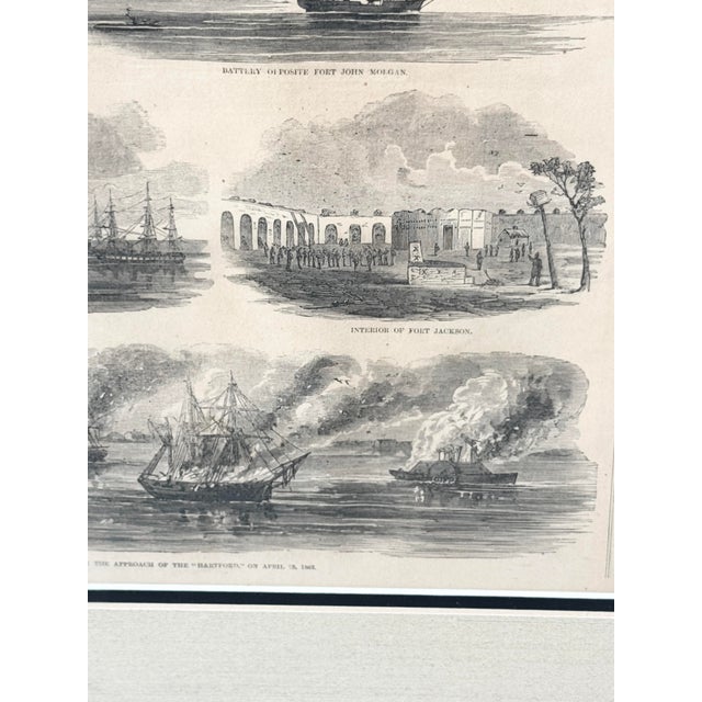 Black 1862 Antique Harper's Weekly "The Expedition Against New Orleans" Civil War Engraving - Framed For Sale - Image 8 of 12