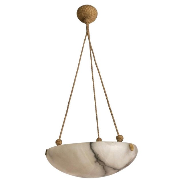 Swedish Modern Alabaster Pendant Light with Rope and Brass Details, 1940s For Sale - Image 10 of 10
