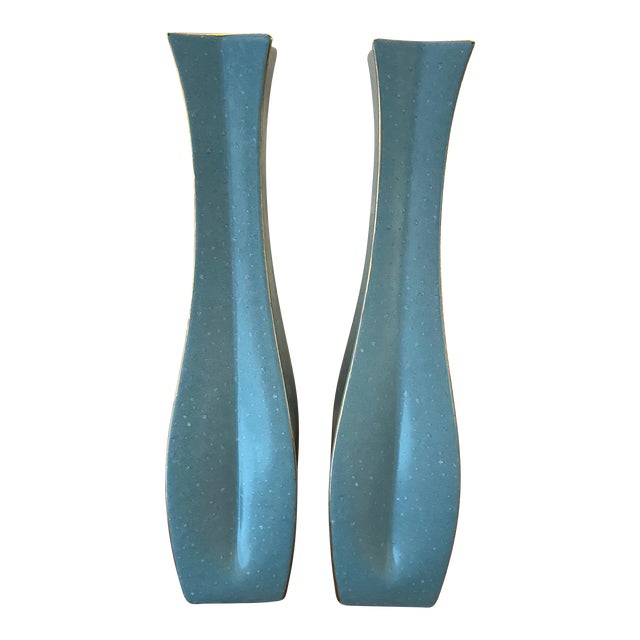 Large Contemporary Turquoise Soft Blue Sculptural Vases, a Pair For Sale