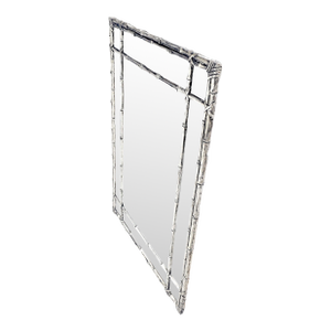 Hollywood Regency Cast Aluminum Faux Bamboo Silvered Gilt Metal Rectangle Mirror