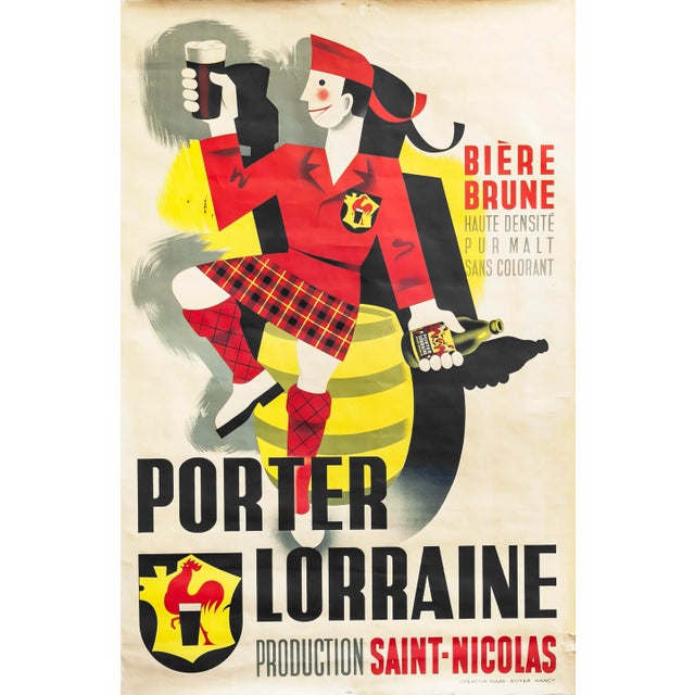 1940s 1940s Original French Beer Poster, Porter Lorraine For Sale - Image 5 of 5