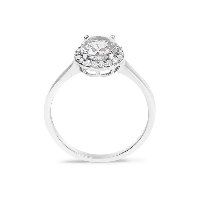Early 21st Century 10K White Gold White Topaz and 1/10 Cttw Diamond Halo Ring For Sale - Image 5 of 7