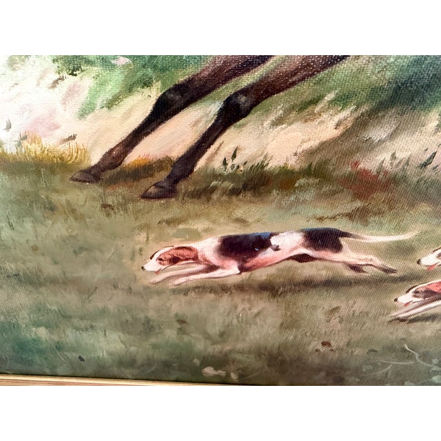 Late 20th Century Late 20th Century W. Larsen Original Fox Hunting Oil Painting English Hunt Horses Hounds Framed For Sale - Image 5 of 15