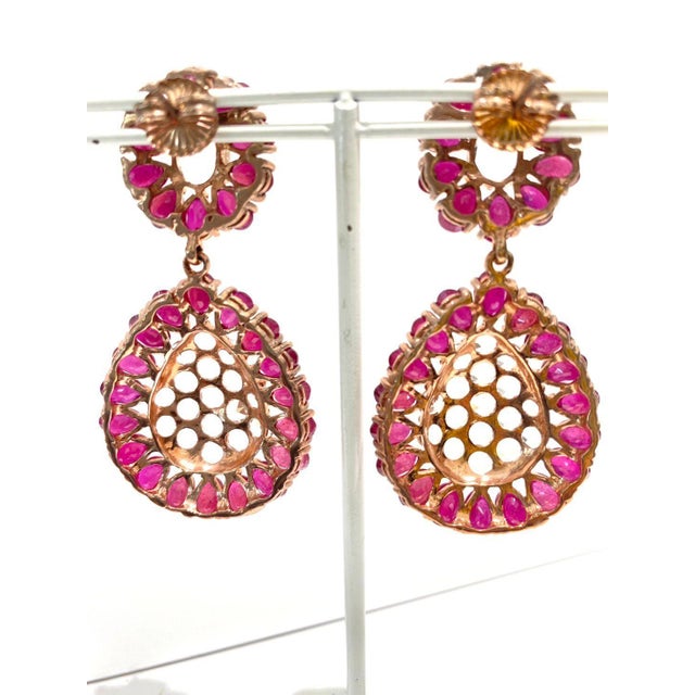 Bochic "Orient" Natural Ruby & White Sapphire Earrings Set In 18K Gold & Silver Natural Ruby 9 carats Natural White...