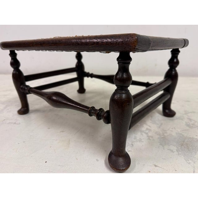 Brown Small Oak Stool with Canework For Sale - Image 8 of 12