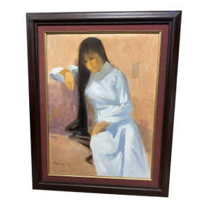 Pham Duc Phong Signed Vietnamese Woman Portrait Oil Painting 2002, Framed