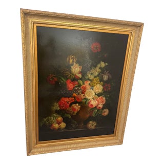 Mid 20th Century Large Floral Still Life Oil Painting by G. Weberwick – Gilt Frame For Sale