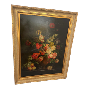 Mid 20th Century Large Floral Still Life Oil Painting by G. Weberwick – Gilt Frame