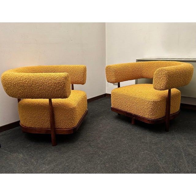 Set of Lounge Chairs with Tapered Legs in Mustard Bouclé Wood, 2000s, in Very Good conditions. Designed from 2000