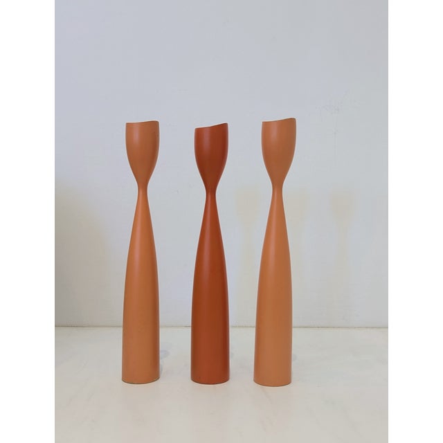 Mid-Century Modern Danish Modern Wood Candlesticks Set of 3 For Sale - Image 3 of 7