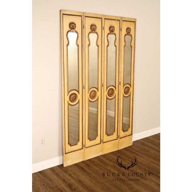Vintage Rococo Style Painted & Mirrored Four-Panel Folding Screen For Sale - Image 9 of 18