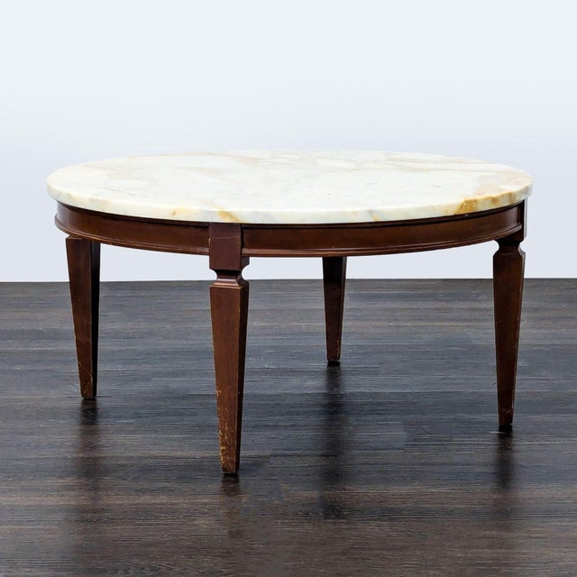 Traditional Vintage Wood Coffee Table With Marble Top For Sale - Image 3 of 5