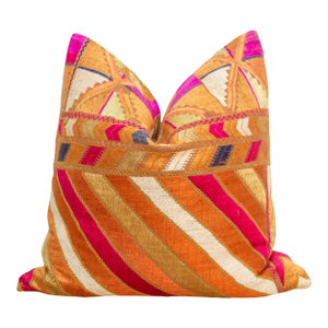 Bold Leheriiya, 20" Heirloom Bagh Phulkari Pillow
