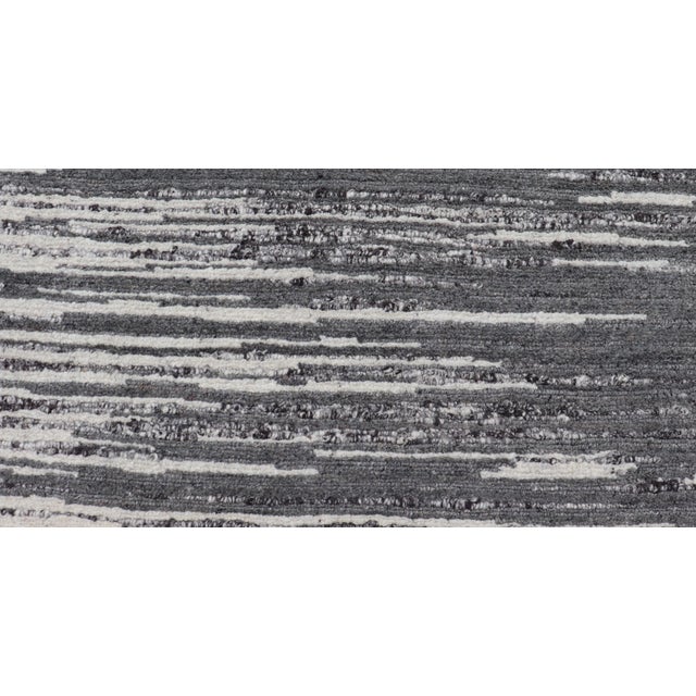 Textile Modern Runner With Vertical Linear Design in Charcoal Grey and Ivory 2'2 X 14'1 For Sale - Image 7 of 12