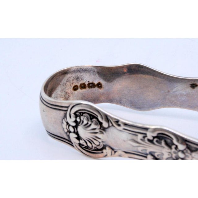 Metal Silver Sugar Tongs with Reliefs and Monogram Cards For Sale - Image 7 of 9