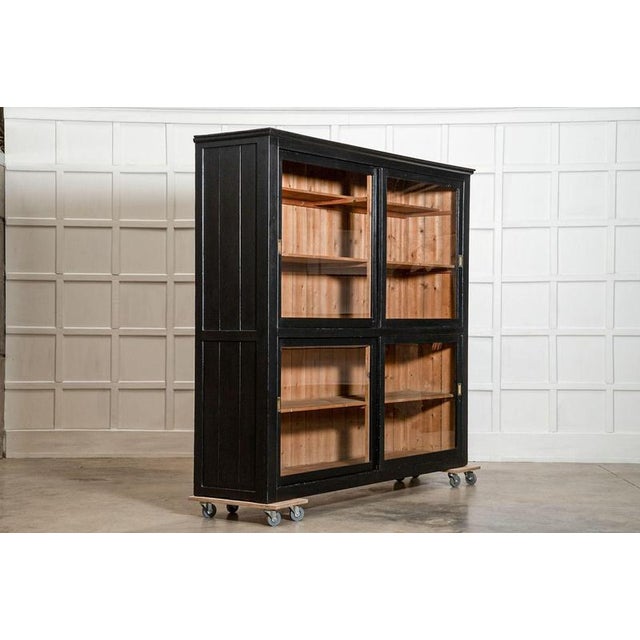 Large Antique English Ebonised Glazed Housekeepers Cabinet, 1880 For Sale - Image 3 of 18