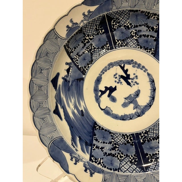 Antique Blue and White 17" Wide Fuyode Plate - Circa 1830 For Sale - Image 6 of 17