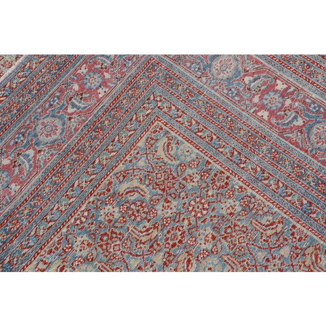 Early 20th Century Antique Persian Khorassan Rug With All-Over Floral Design in Red and Blue For Sale - Image 11 of 12