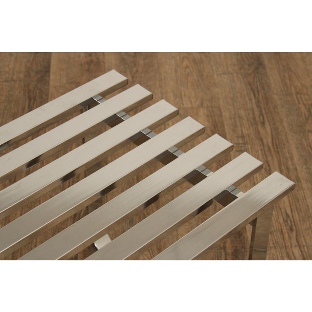 1970s Design Institute of America Modern Slatted Chrome Bench For Sale - Image 5 of 12