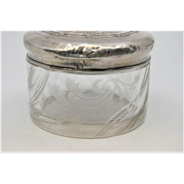 Acid-Etched Glass Bottle with Silver Lid and Floral Reliefs For Sale - Image 6 of 8