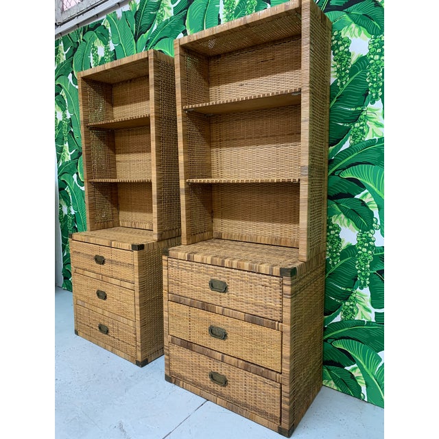 Vintage Wicker Wall Unit Bookshelves and Chairish