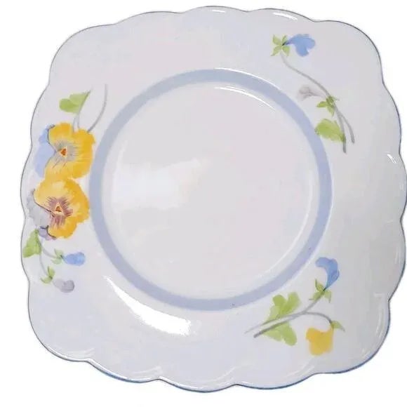1940s 1940s a.b.j. Grafton Square China Plate 7" Pansies Floral England Replacement For Sale - Image 5 of 14