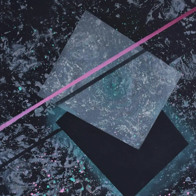 Black Dana 1980s Large Black Pink and Blue Geometric Memphis Style Painting For Sale - Image 8 of 14