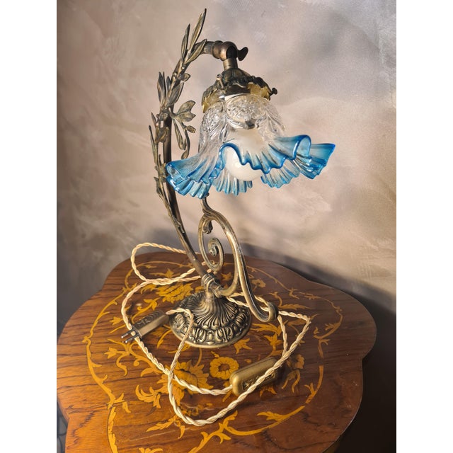 Bronze and Brass Tulip Lamp with Translucent Shade, 1960 For Sale - Image 4 of 12