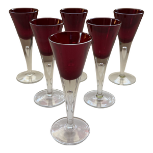 Vintage Mid-Century ModernPolish Ruby Red Art Glass Cordial Glasses Set of 6 Stemware