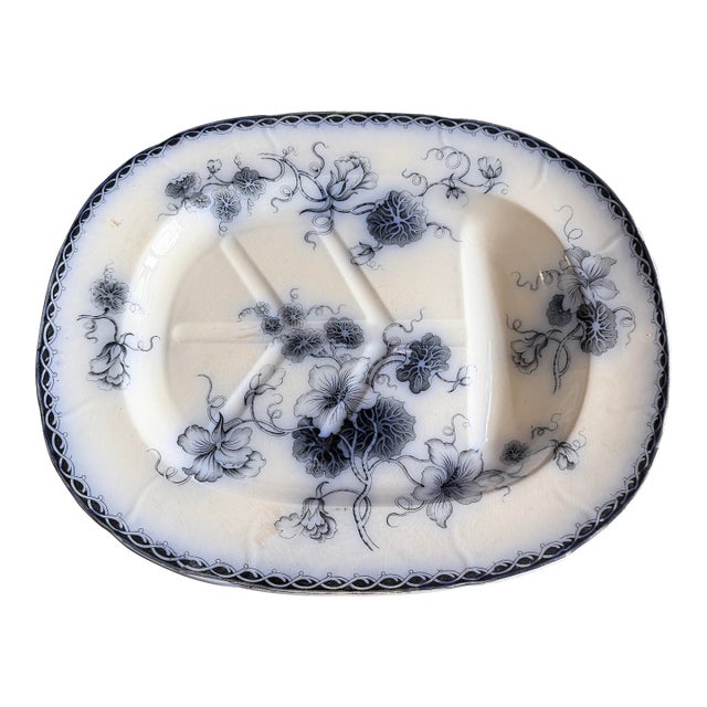 Antique Staffordshire Aesthetic Period Flow Mulberry "Aliwal" Pattern Tree in the Well Meat Platter, Circa 1870 For Sale