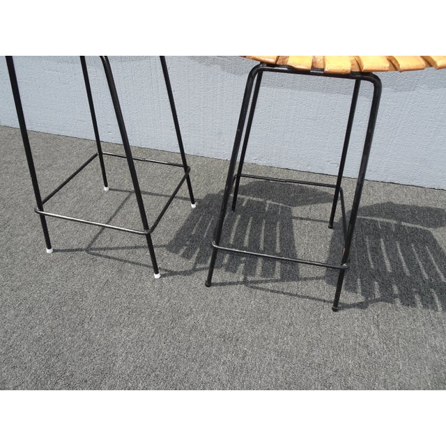 Vintage Mid Century Modern Wood Slats Counter Stool Height ~ Barstools For Sale - Image 11 of 13