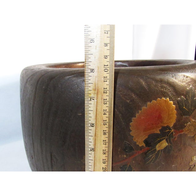 Vintage Rustic Japanese Wooden Inlay Hibachi For Sale - Image 9 of 10