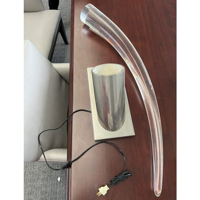 Vintage Large Acrylic Glass Tusk Table Lamp From Maison Jansen, 1970s For Sale In New York - Image 6 of 12