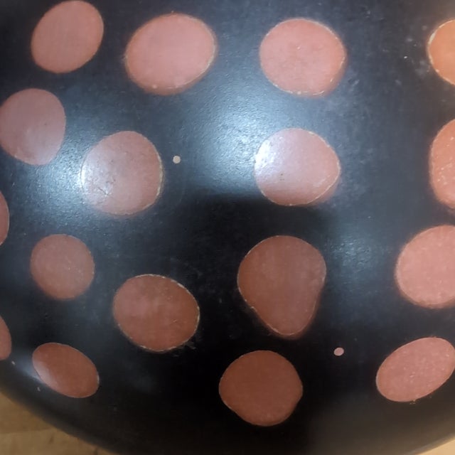 Folk Art VTG Jose Sosa Peru Pottery Vase 10" Signed Black Terracotta Polka Dot Art For Sale - Image 3 of 12