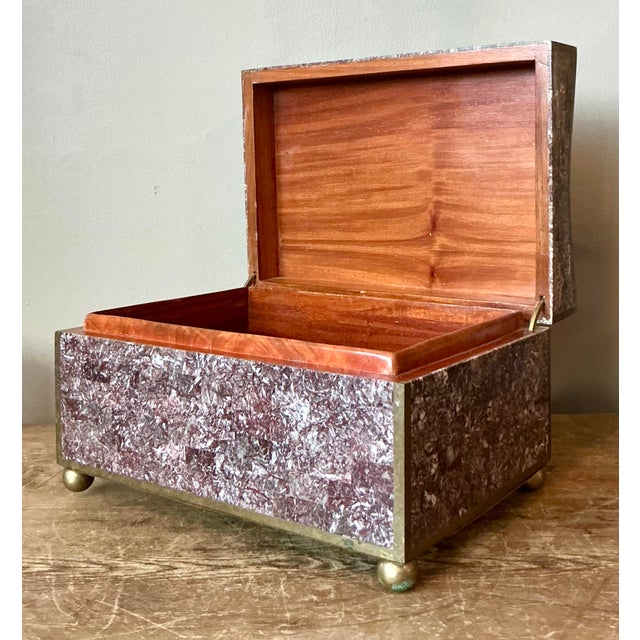 Maitland - Smith Vintage Boho Brass Trimmed Tessellated Stone Box For Sale - Image 4 of 7