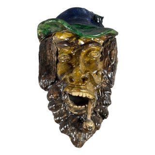 Antique Calabrian Majolica Terracotta Wall Mask, 20th Century For Sale
