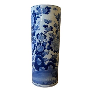 Japanese Blue and White Ceramic Umbrella Stand For Sale