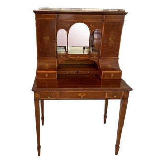 Antique Victorian Inlaid Mahogany Freestanding Desk, 1880s For Sale