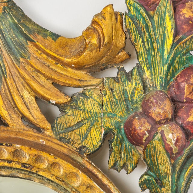 Antique Gilded Wood Convex Wall Mirror 19th Century Italian For Sale - Image 12 of 16