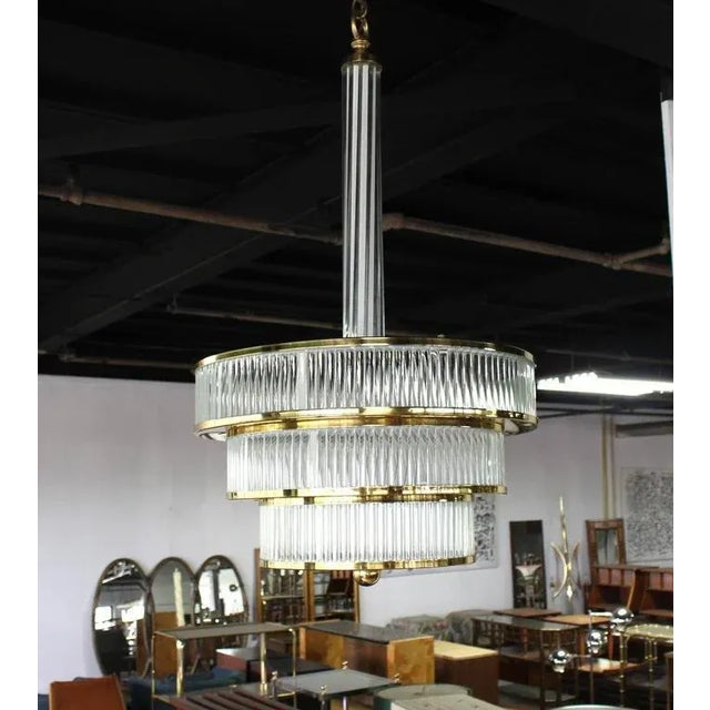 Mid-Century Modern Mid-Century Modern Glass and Brass Three-Tier Light Fixture For Sale - Image 3 of 10