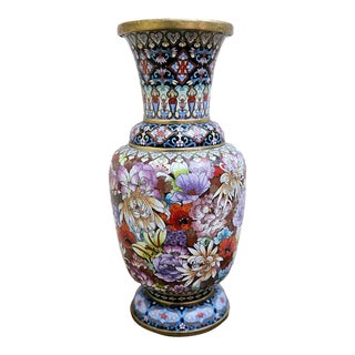 1950s Large Chinese Cloisonne Millefleurs Floral Vase For Sale