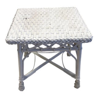 Vintage Palecek White Wicker & Rattan Boho Coastal Occasional Side Table For Sale