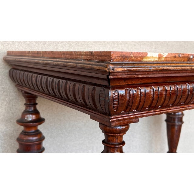 Italian 1800s Neoclassical Walnut Side Table With Marble Top and Carved Decor For Sale - Image 9 of 11