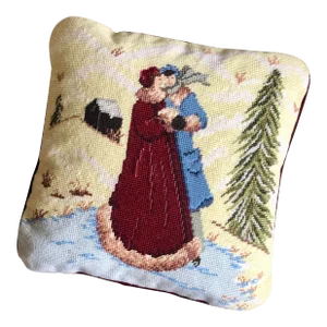 Vintage Wintry Scene “Carolers” Needlepoint Pillow