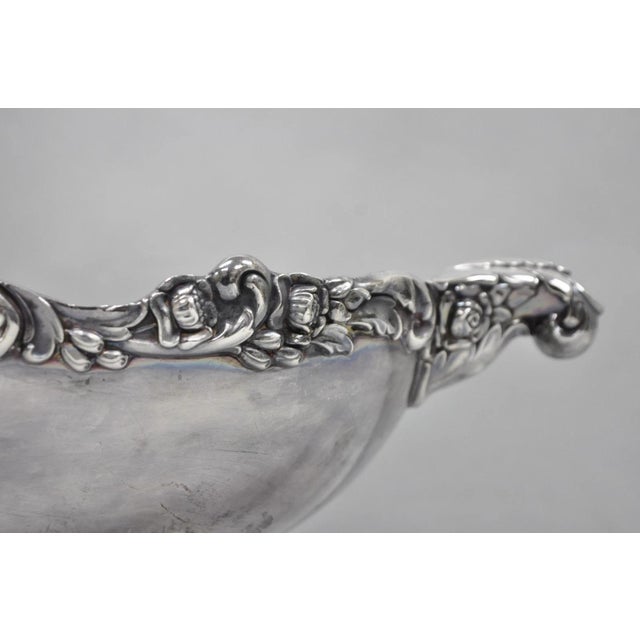 Vintage Lunt Victorian Silver Plated Oval Pedestal Base Rose Pattern Fruit Bowl For Sale - Image 12 of 17