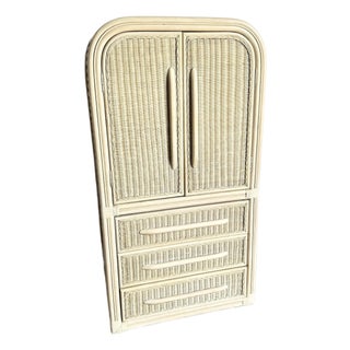 Boho Chic Coastal Wicker Rattan Waterfall Armoire For Sale